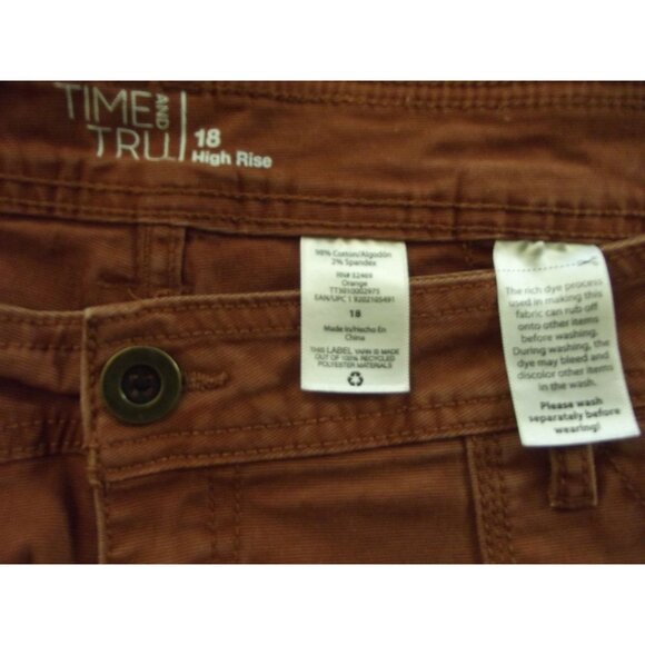 Time and Tru Crop Pants 18 x 26"inseam Orange Brown High Rise Cotton stretch - Picture 4 of 7